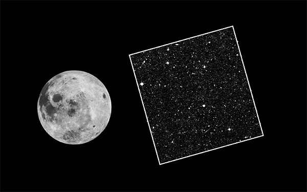 Image composite du champ COSMOS par rapport à la taille de la Lune (un demi-degré).