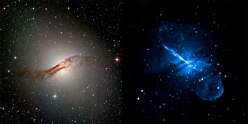 Figure 1 : La radiogalaxie Centaurus-A dans deux bandes de fréquence