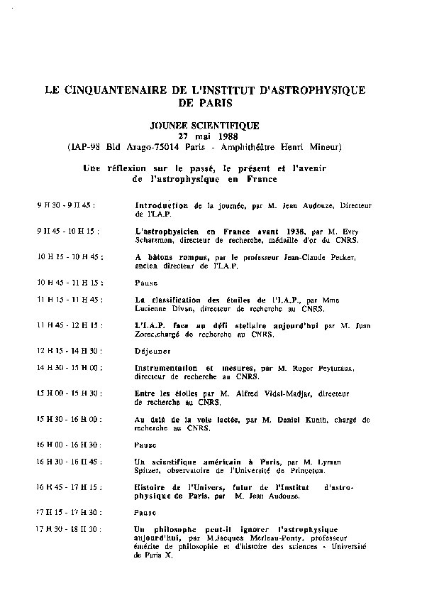 Programme Journée scientifique 27 mai 1988